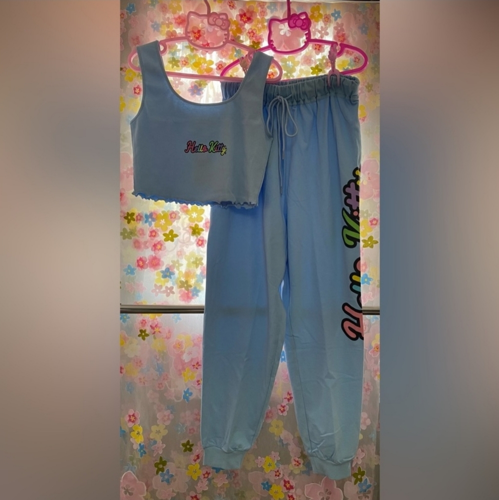 Hello Kitty x Shein Crop Top Tank & Pants Jogger Set